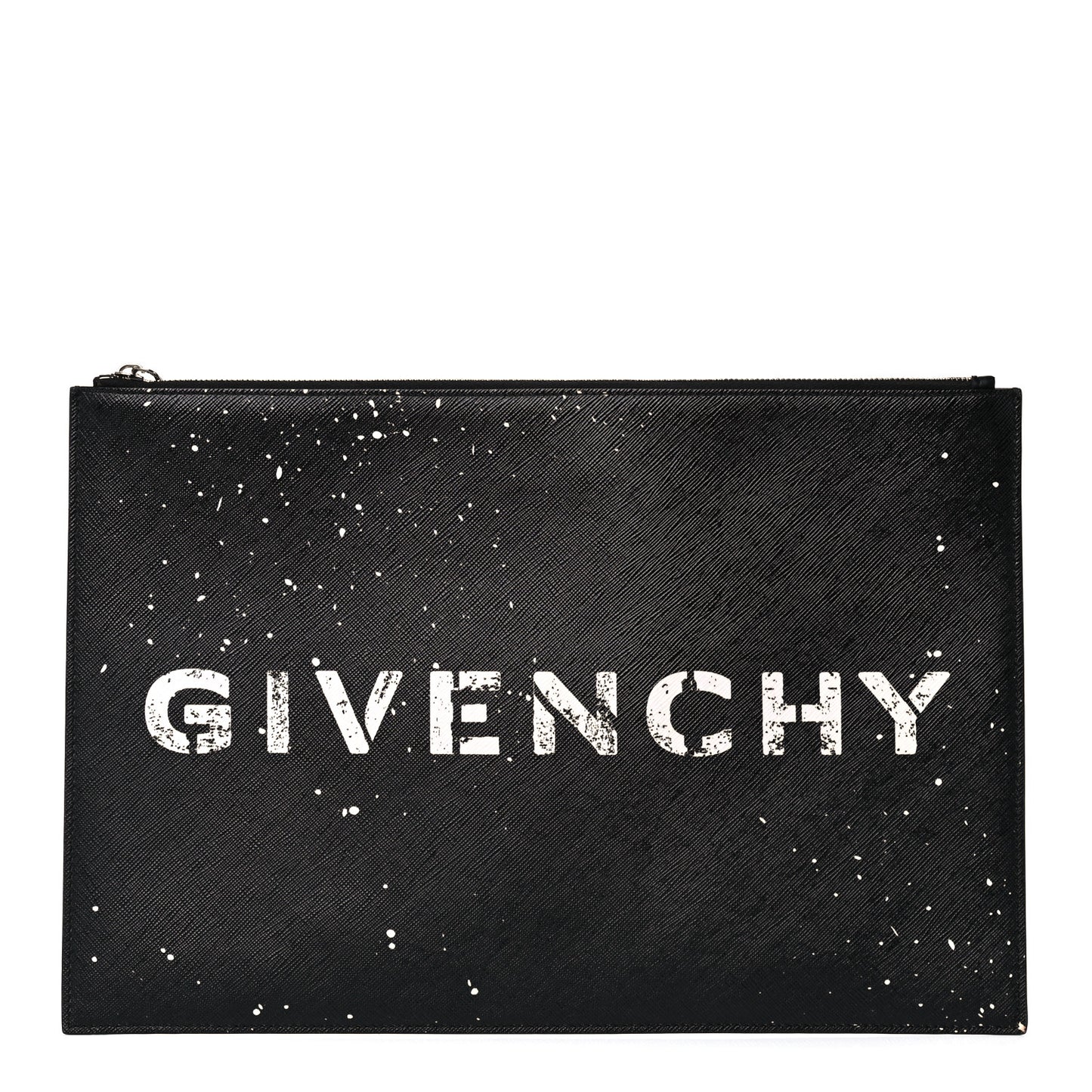 Textured Coated Canvas Iconic Paint Splatter Prints Flat Medium Clutch Bag Black