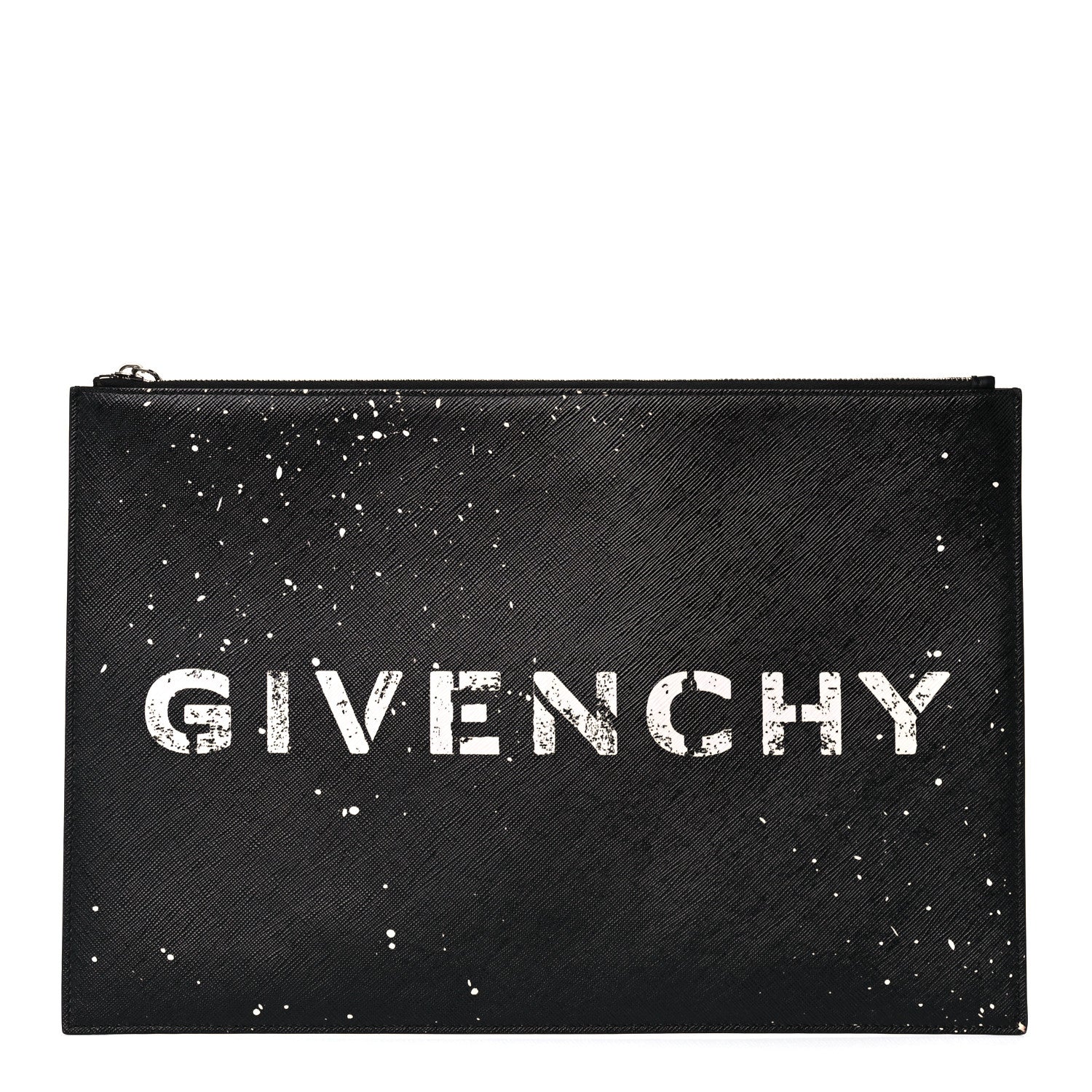 Givenchy Textured Coated Canvas Iconic Paint Splatter Prints Flat Medium Clutch Bag Black 1 of 9