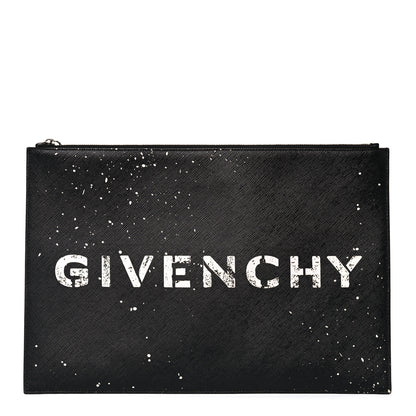 Givenchy Textured Coated Canvas Iconic Paint Splatter Prints Flat Medium Clutch Bag Black 1 of 9