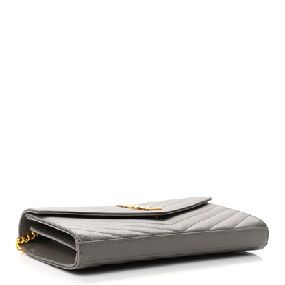 Saint Laurent Grain De Poudre Matelasse Chevron Monogram Chain Wallet Fog 4 of 10