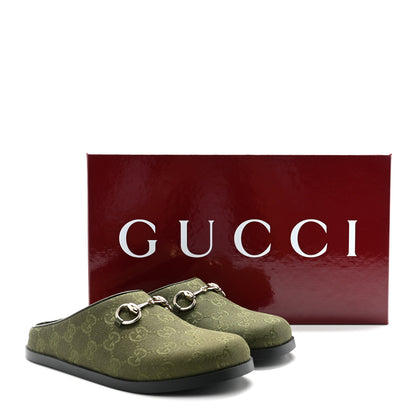 Gucci New Canvas Monogram GG Granada Kid Womens Horsebit Mules 36.5 Green 10 of 10