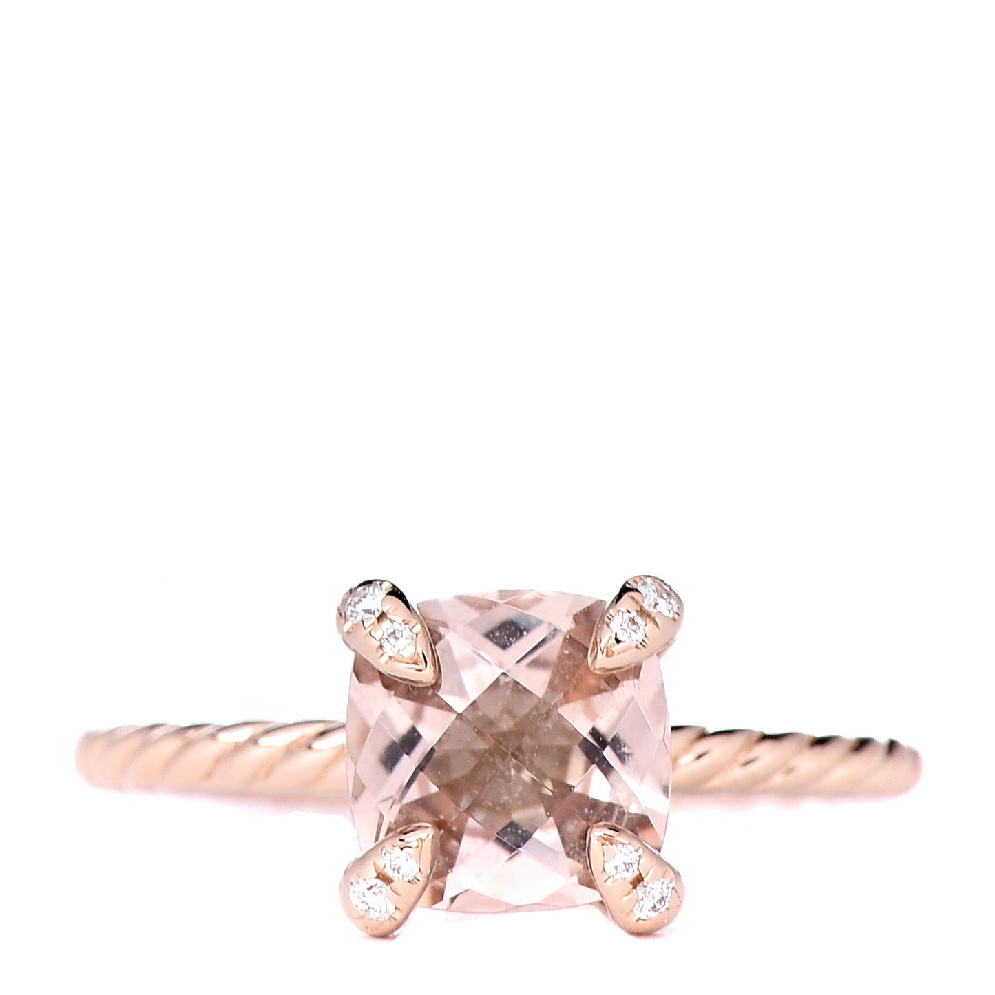 18K Rose Gold Diamond Morganite 7mm Chatelaine Ring 48 4.5