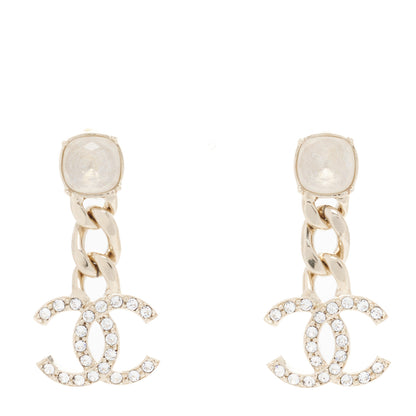Chanel Glass Crystal CC Chain Drop Earrings Gold 1 of 5