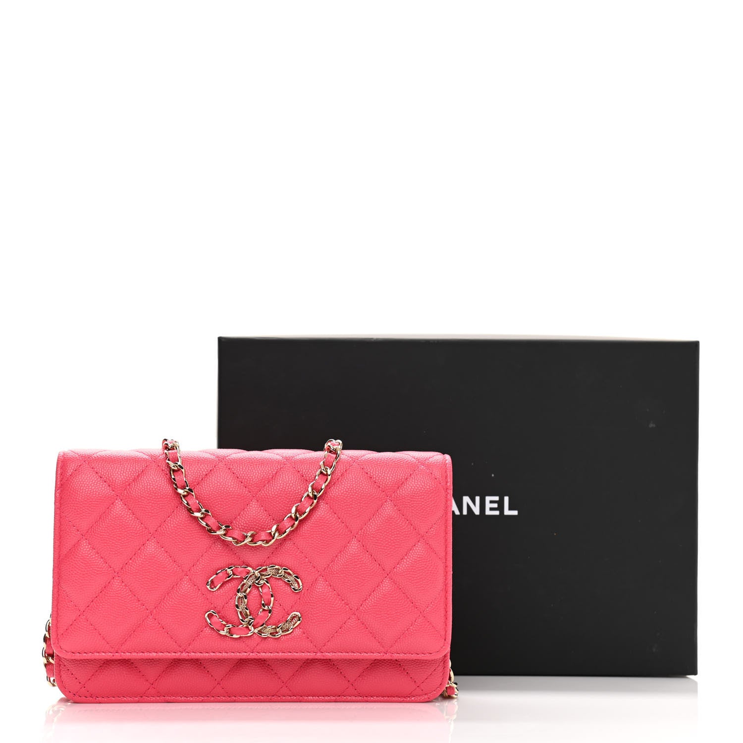 Chanel Caviar Quilted French New Wave Chain CC Wallet On Chain WOC Pink 12 of 12