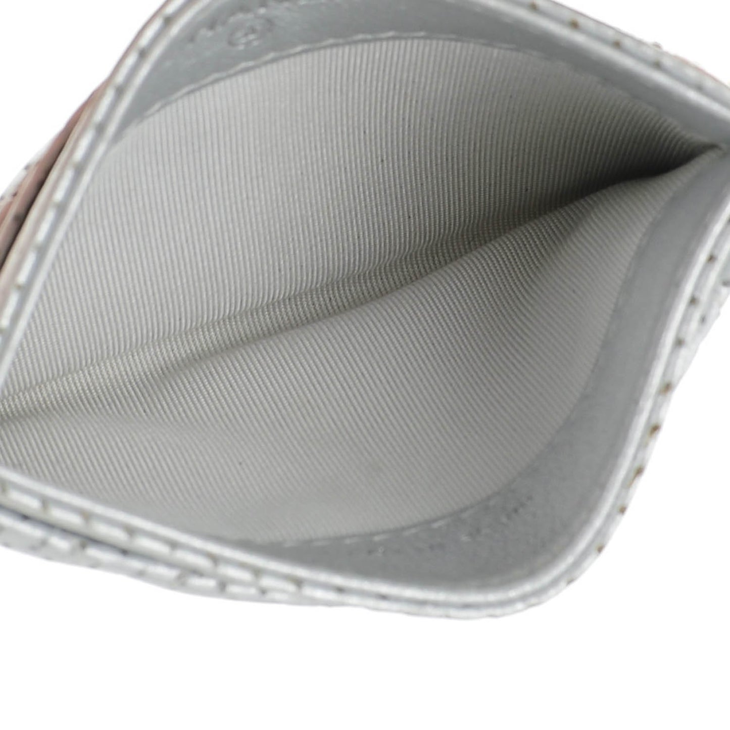 Perforated Lambskin Quilted Card Holder Light Silver