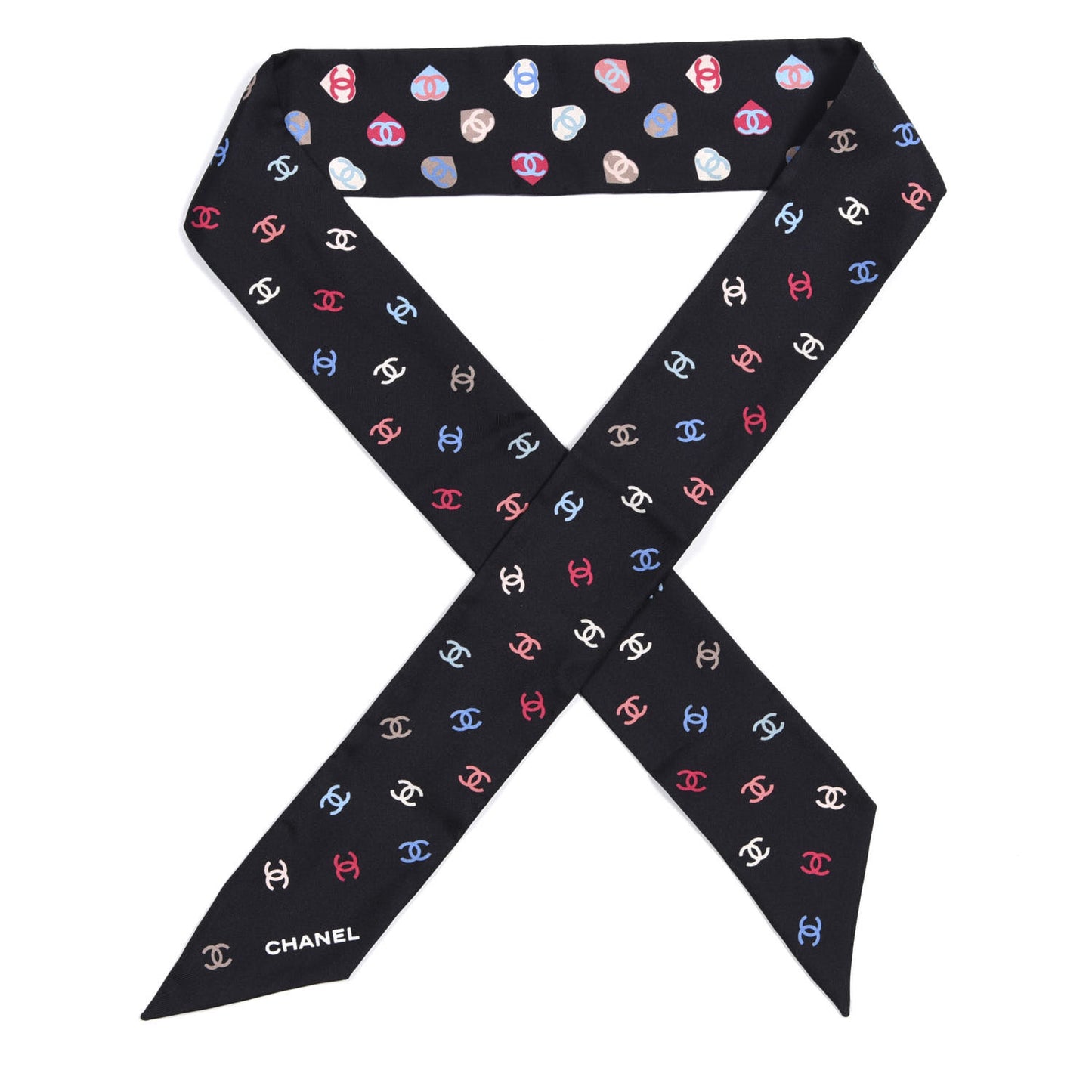 Silk Heart CC Slim Bandeau Scarf Black