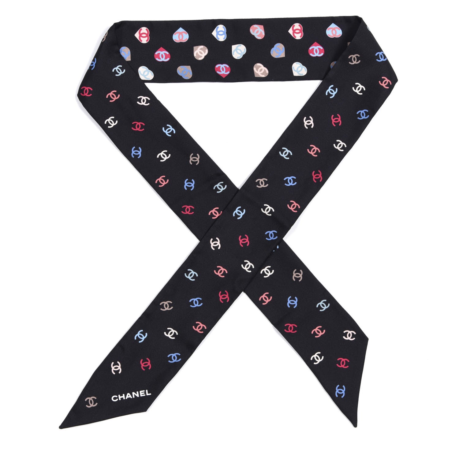 Chanel Silk Heart CC Slim Bandeau Scarf Black 1 of 3