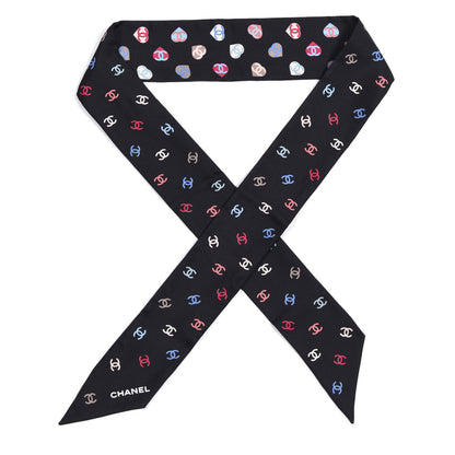Chanel Silk Heart CC Slim Bandeau Scarf Black 1 of 3