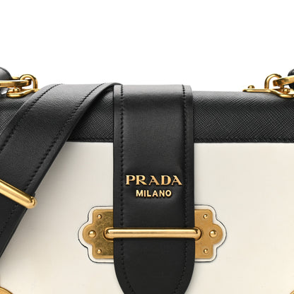 Prada City Calf Saffiano Large Cahier Bag White Black 7 of 9