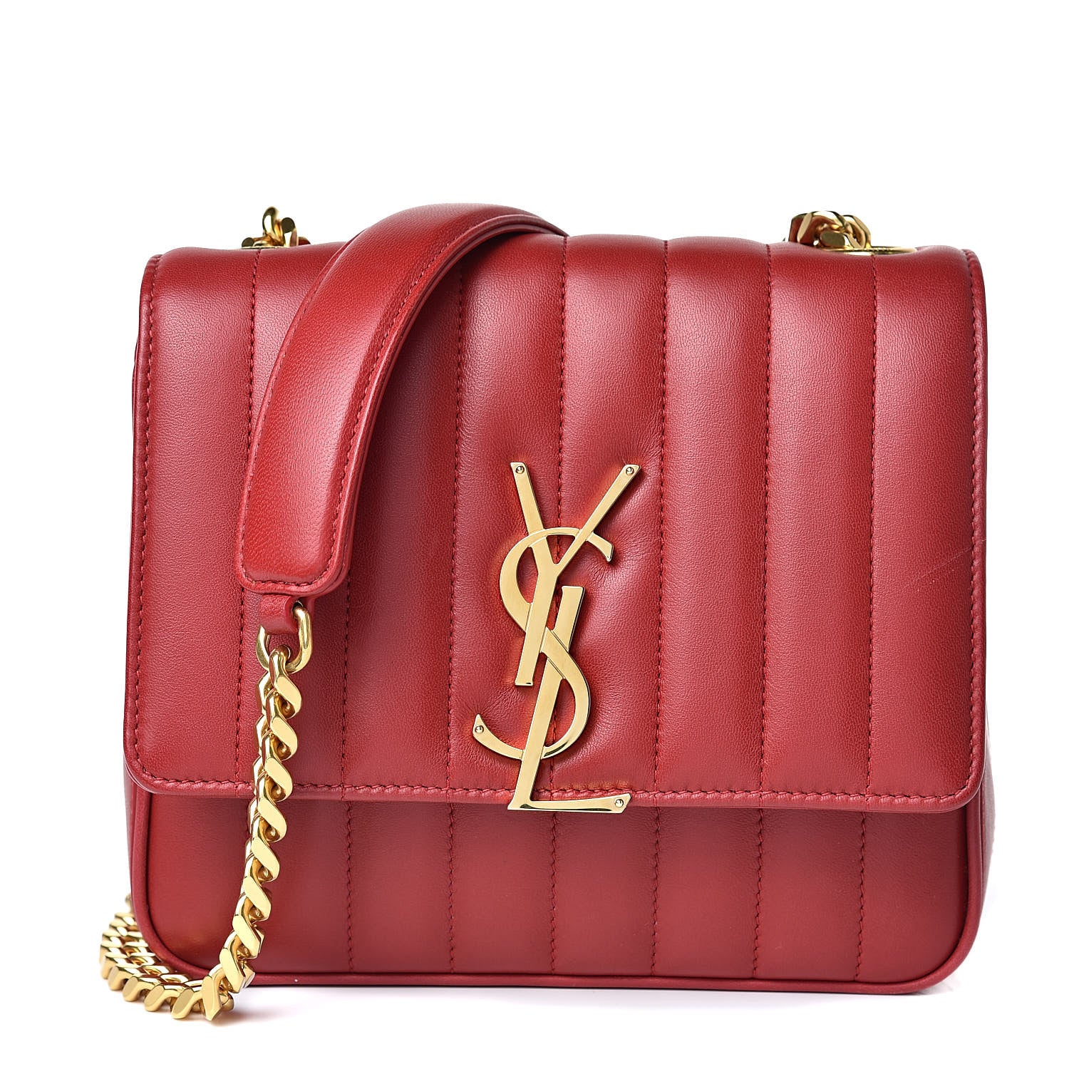 Saint Laurent Lambskin Matelasse Monogram Medium Vicky Chain Bag Rouge Eros 1 of 12