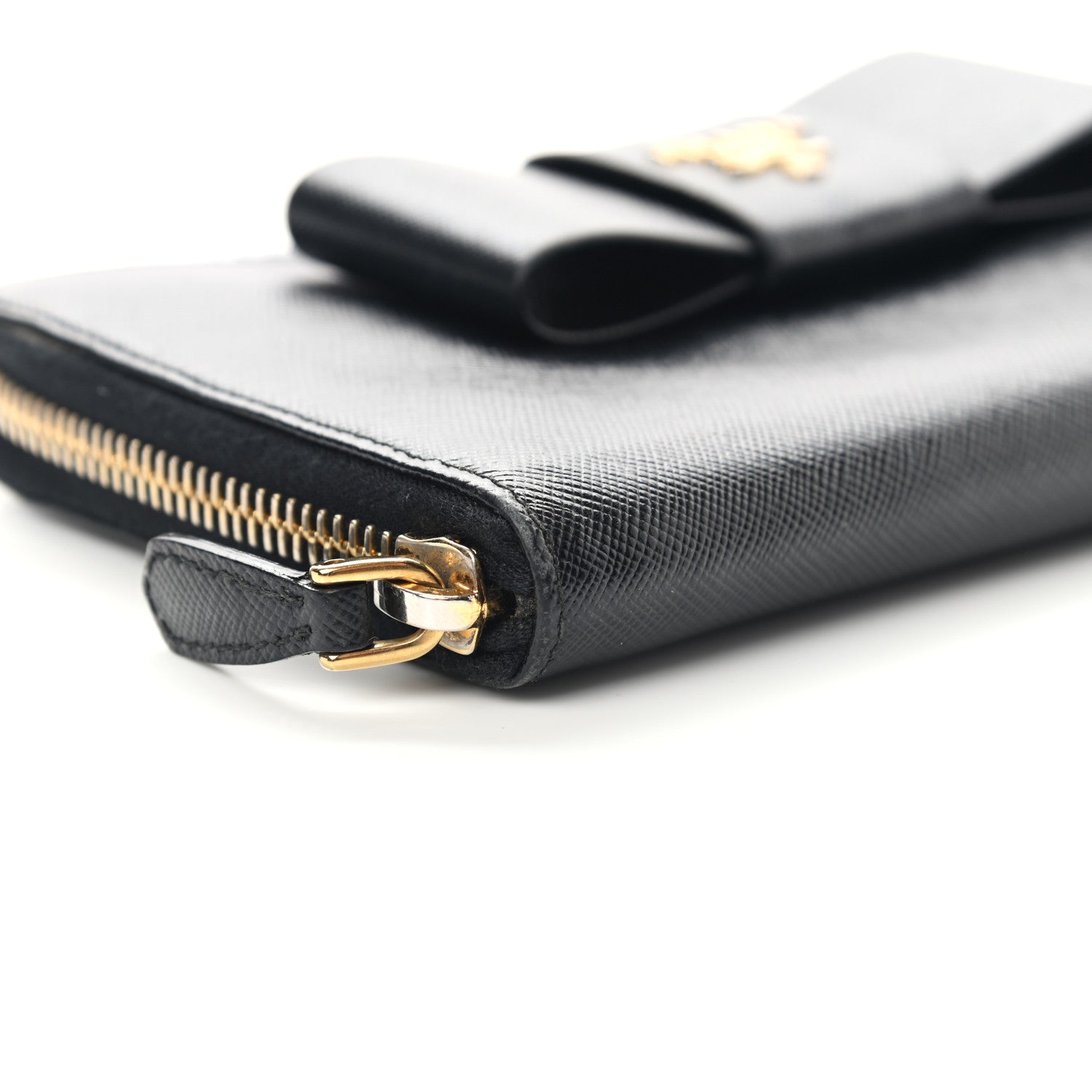 Prada Saffiano Fiocco Bow Zip Around Wallet Black 14 of 17