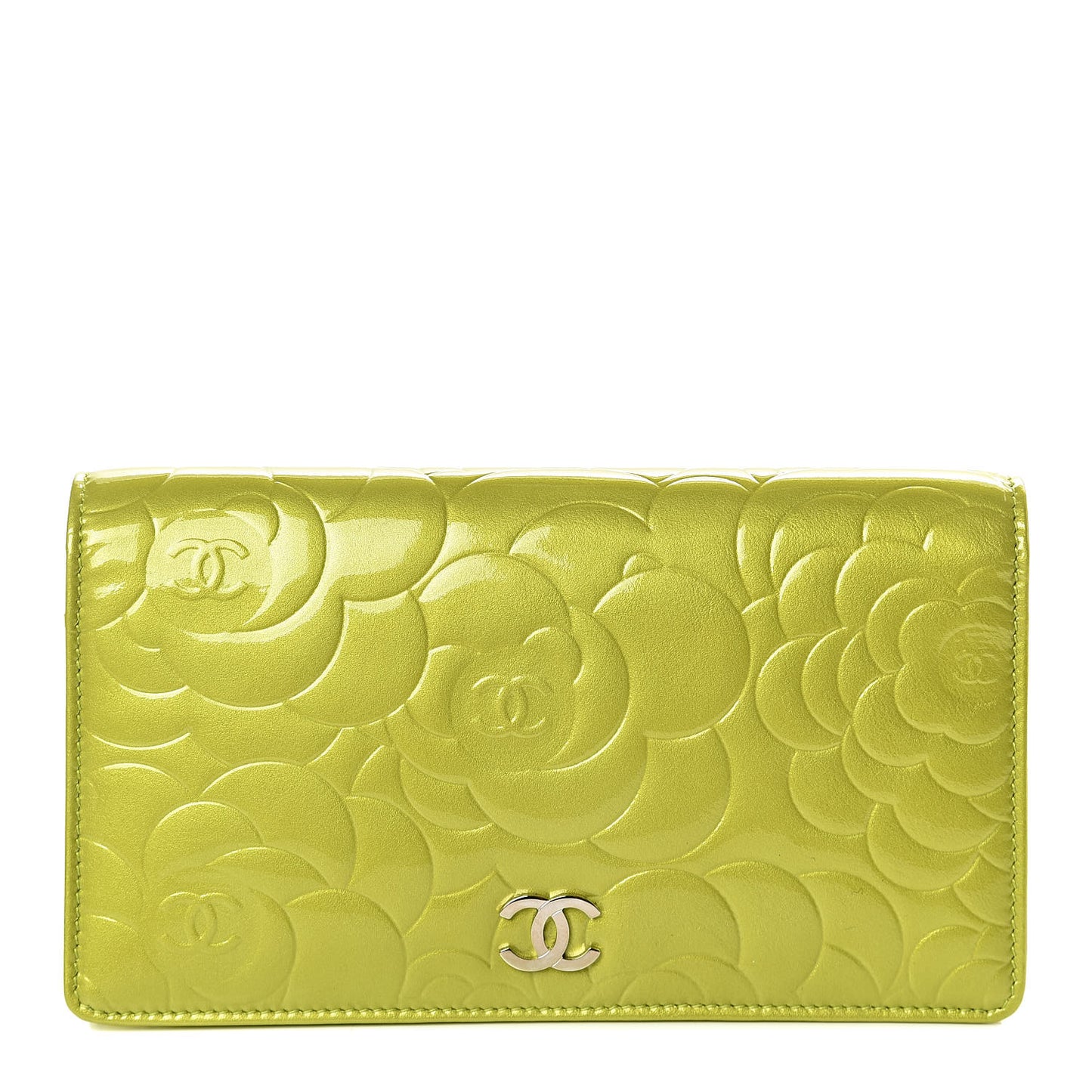 Patent Camellia Embossed Yen Wallet Green