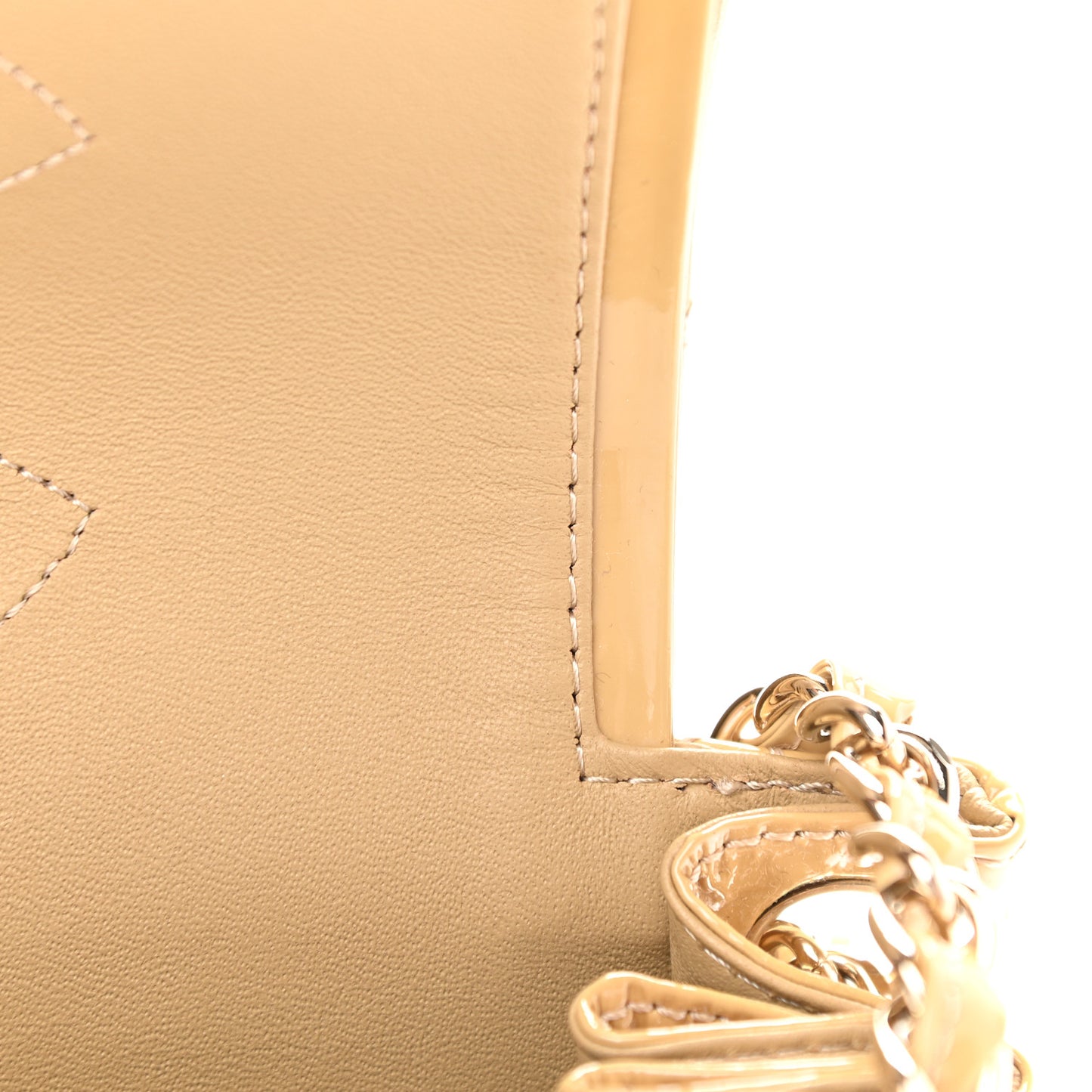 Patent Quilted Accordion Double Flap Beige