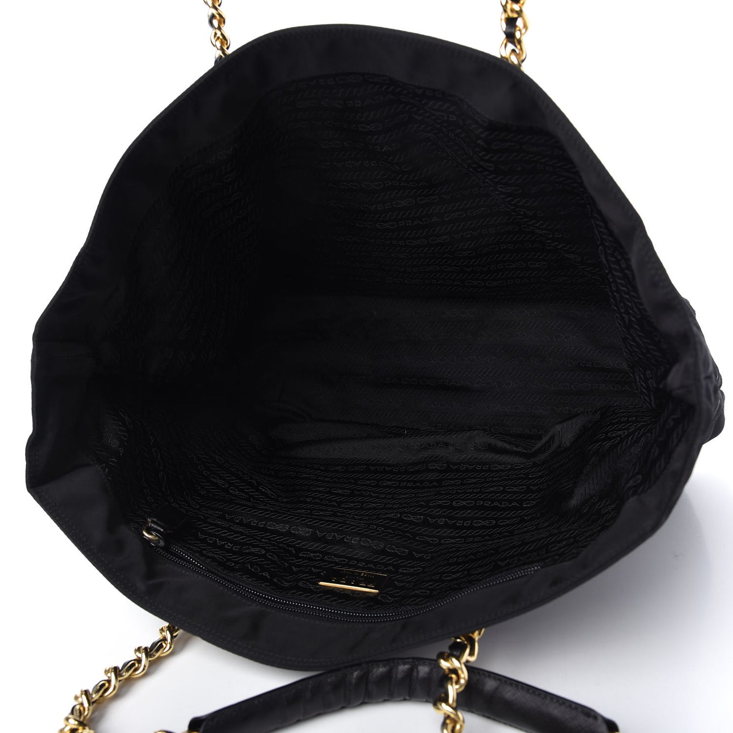 Tessuto Nylon Impunture Chain Shopping Tote Black