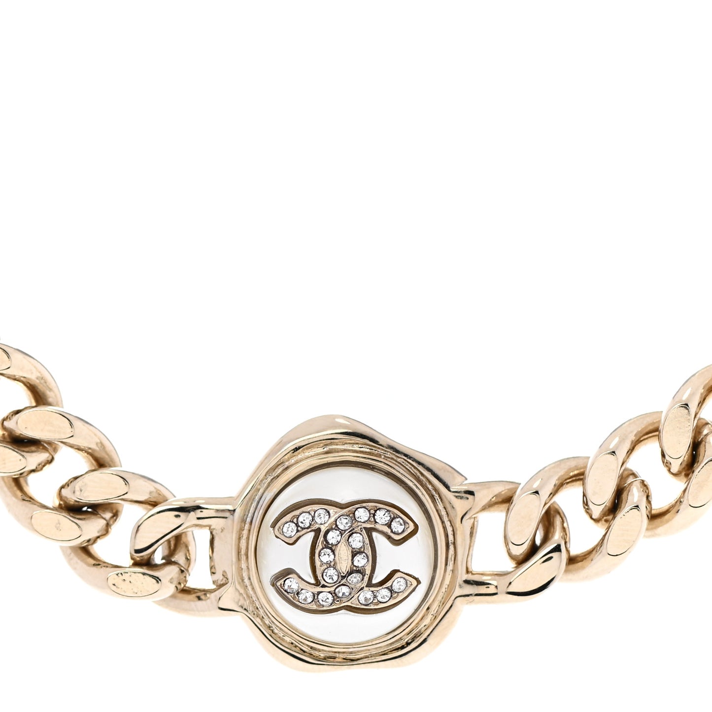 Pearl Crystal CC Chain Choker Necklace Gold
