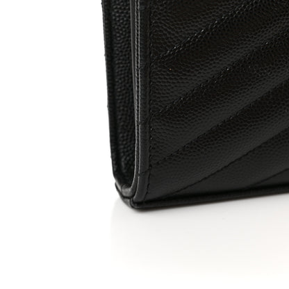 Saint Laurent Grain De Poudre Matelasse Chevron Monogram Chain Wallet Black 12 of 13