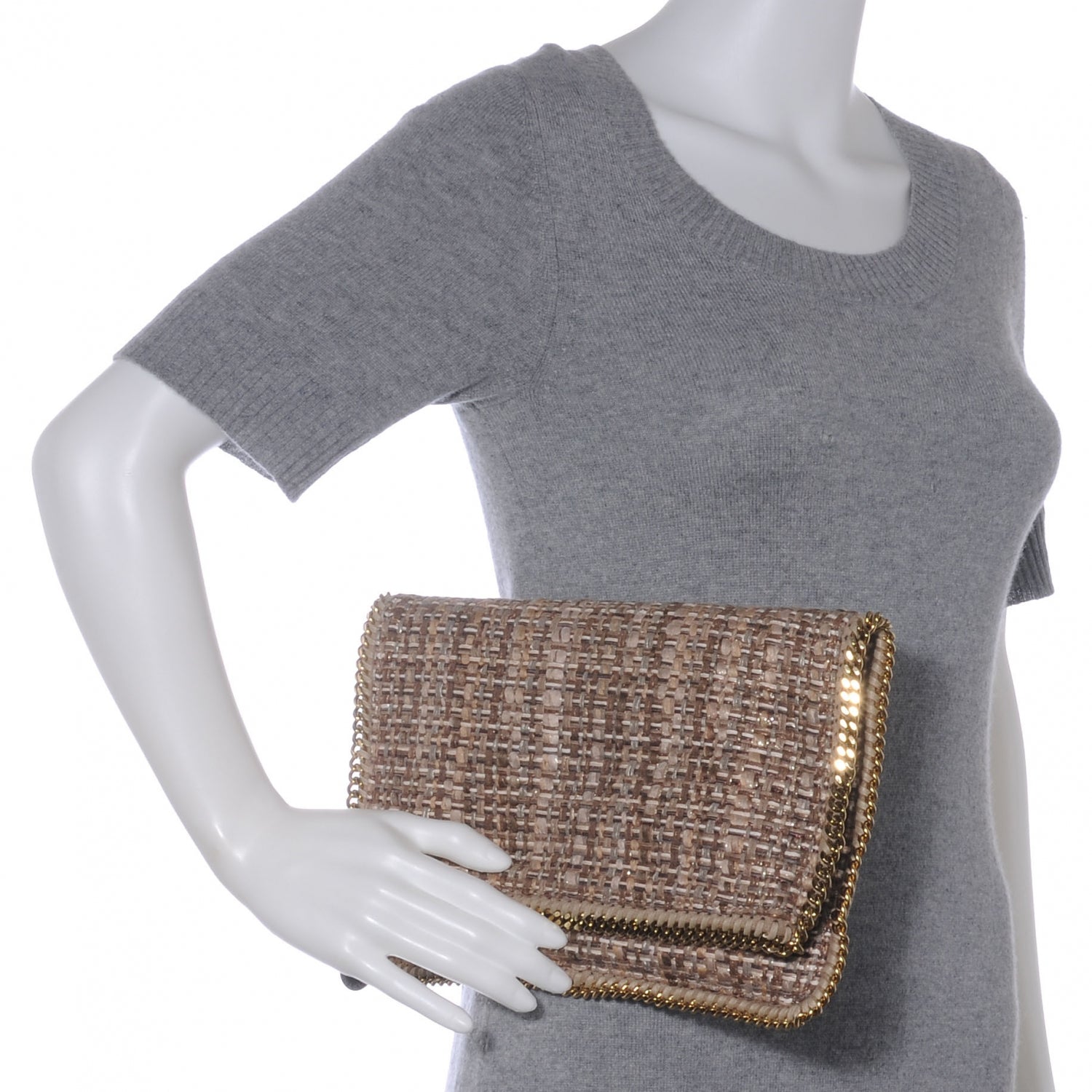 Stella McCartney Woven Boucle Fold Over Falabella Clutch Metallic 2 of 8