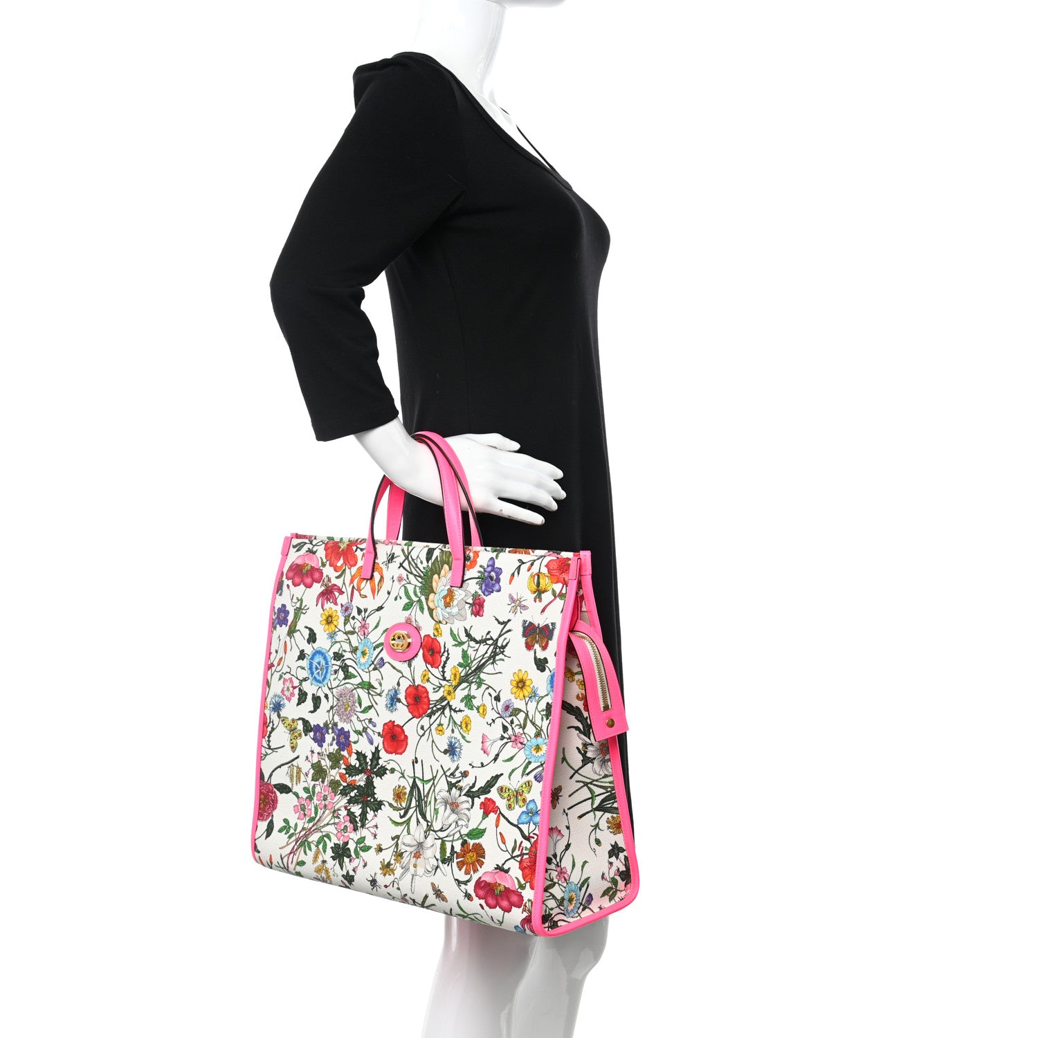 Gucci Canvas Large Flora Tote Pink Multicolor Fuchsia 2 of 11