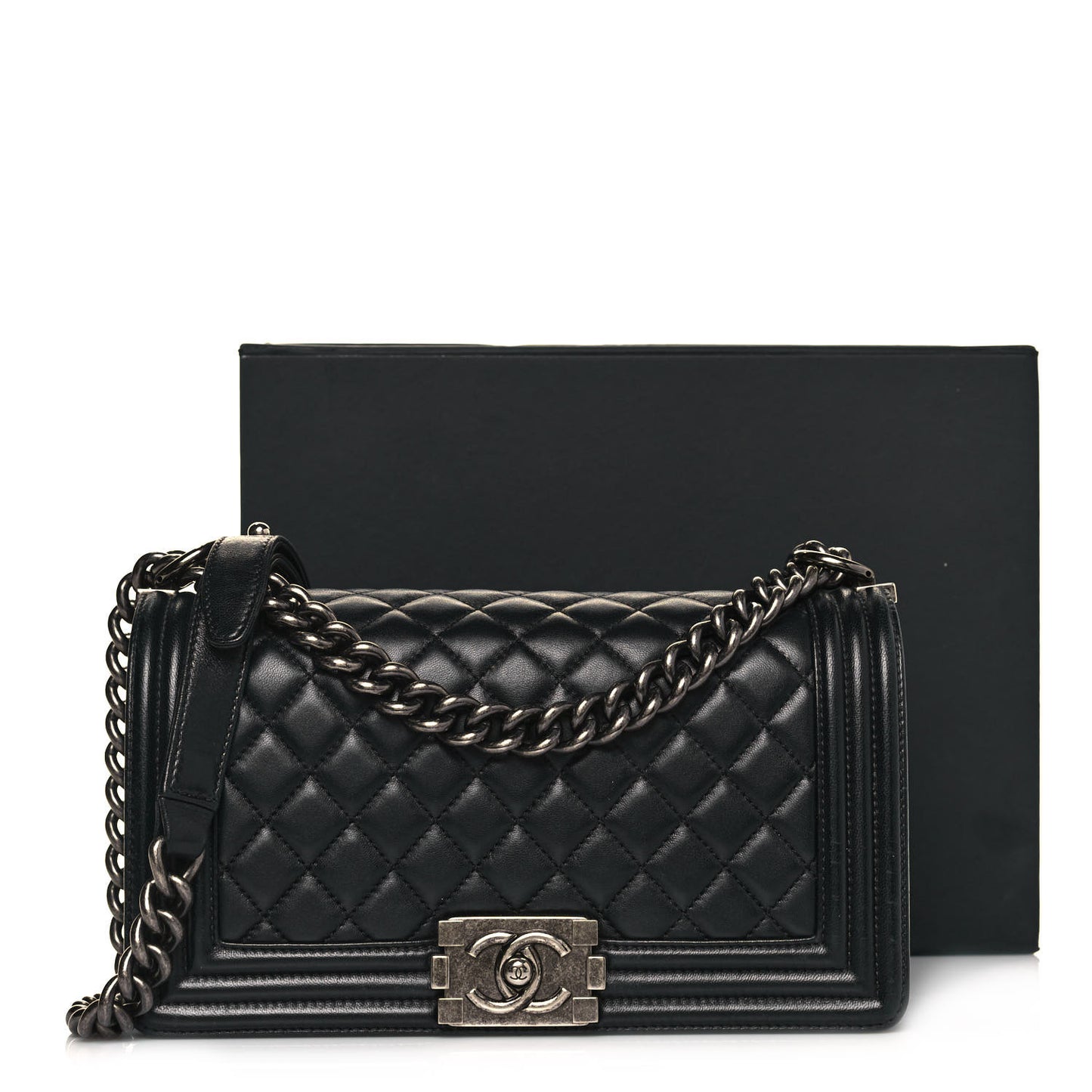Lambskin Quilted Medium Boy Flap Black