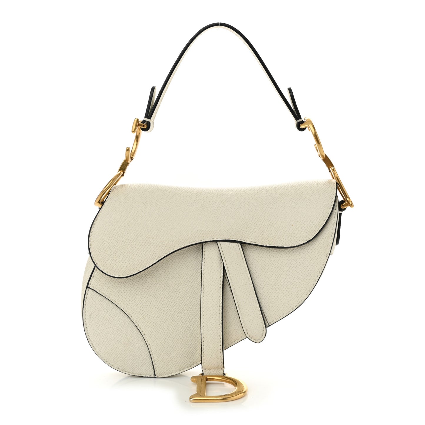 Grained Calfskin Mini Saddle Bag White