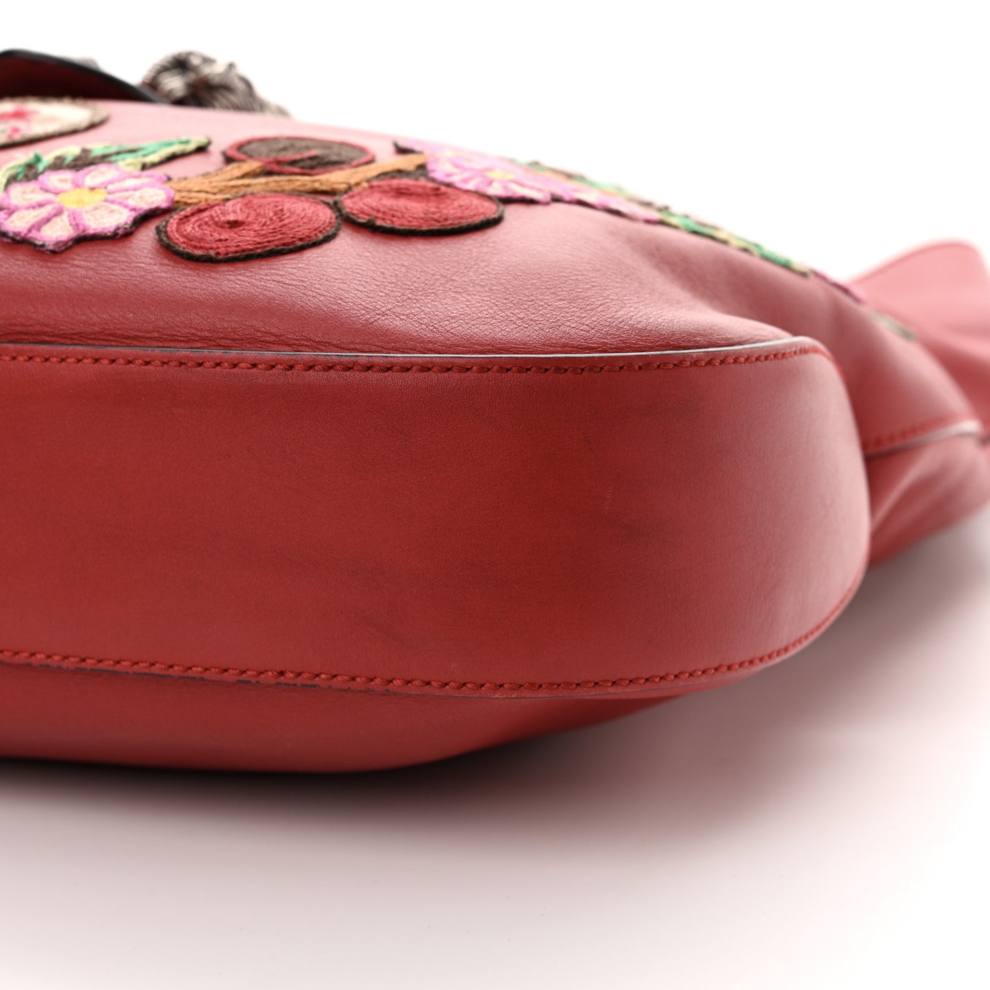 Calfskin Web Embroidered Medium Dionysus Hobo Hibiscus Red