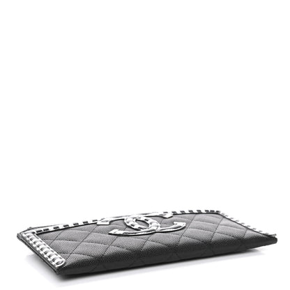 Chanel Caviar Quilted Stripe Filigree Zip Pouch Black White 3 of 4