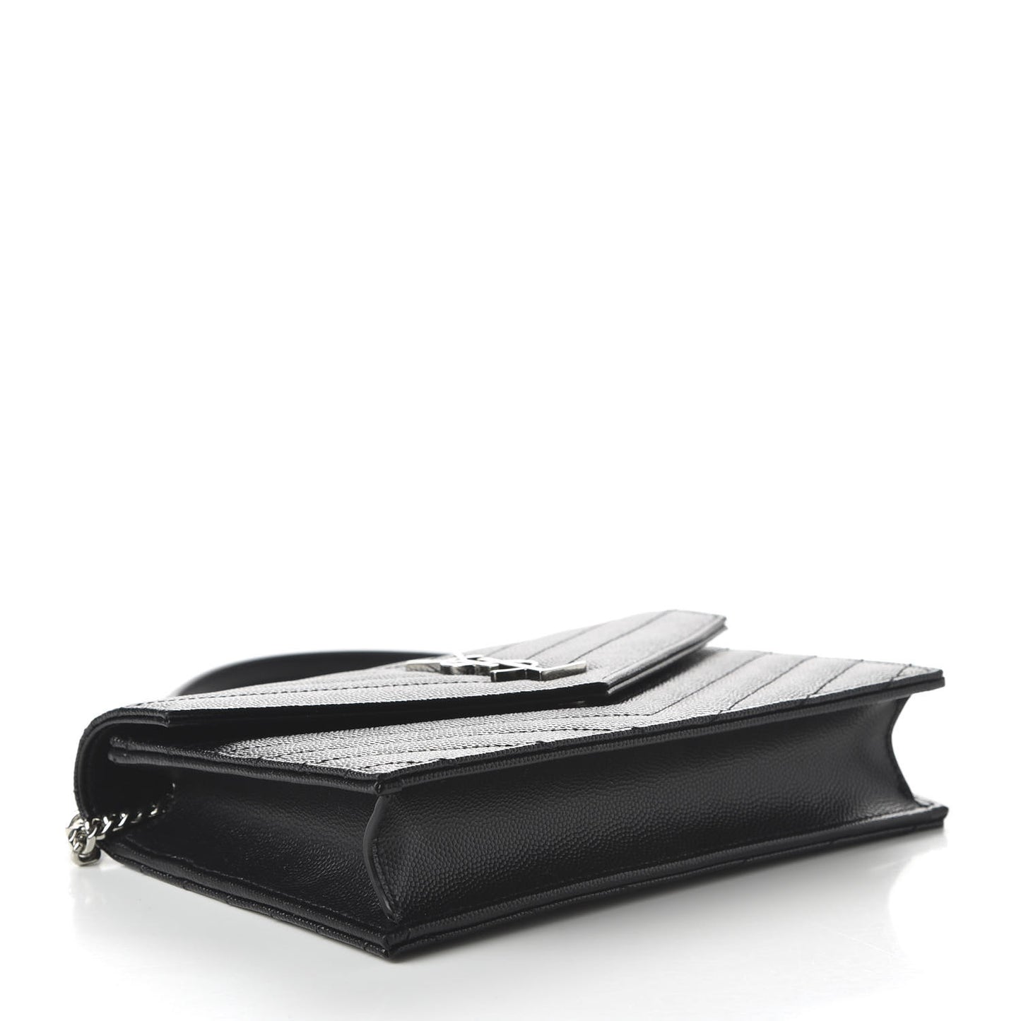 Grain De Poudre Matelasse Chevron Monogram Envelope Chain Wallet Black