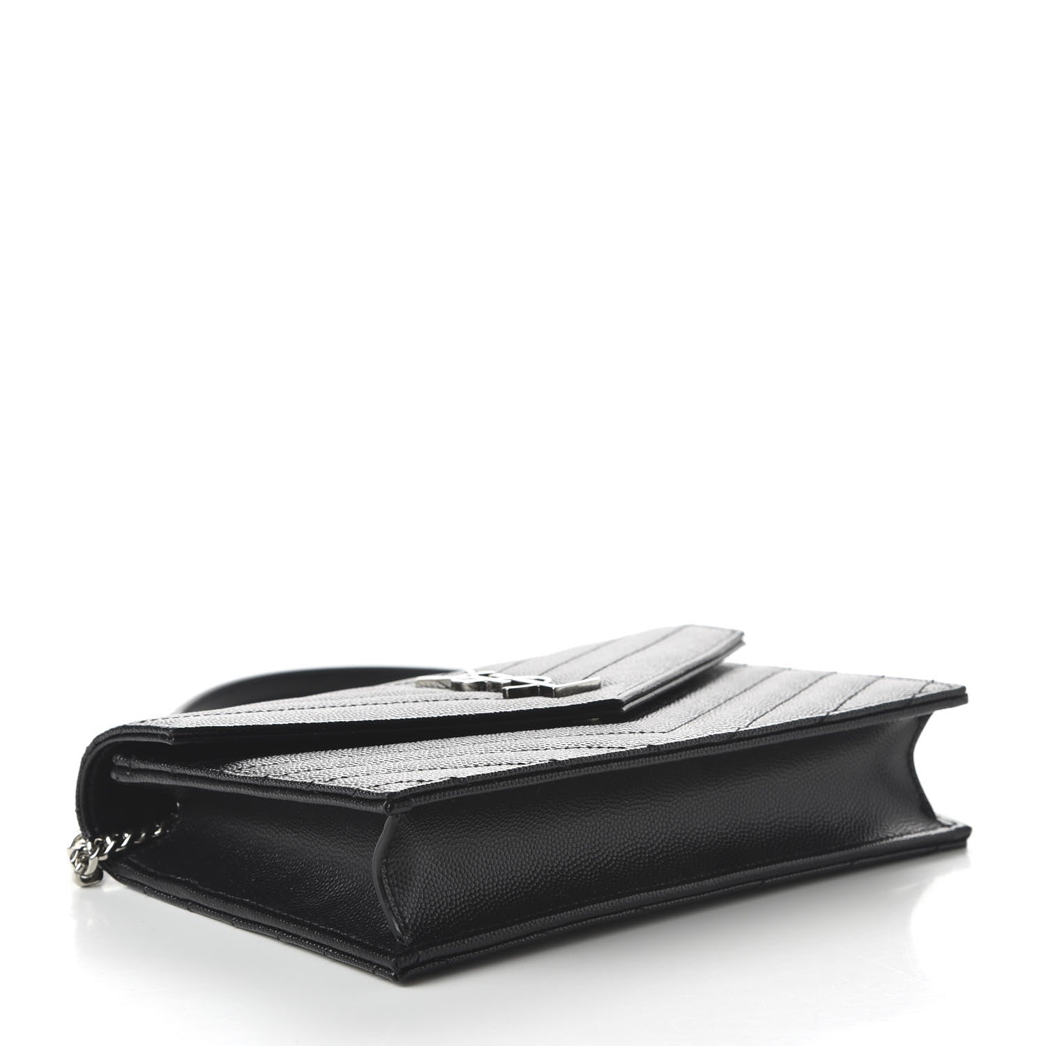 Saint Laurent Grain De Poudre Matelasse Chevron Monogram Envelope Chain Wallet Black 4 of 10
