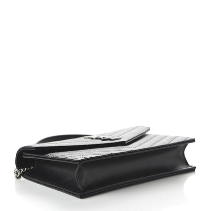 Saint Laurent Grain De Poudre Matelasse Chevron Monogram Envelope Chain Wallet Black 4 of 10