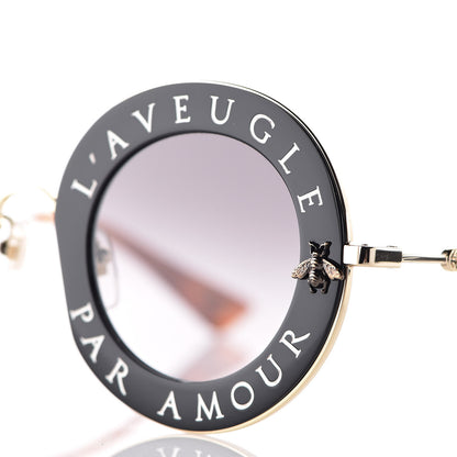 Gucci Metal L'Aveugle Par Amour Round Frame Sunglasses GG0113S Black 7 of 8