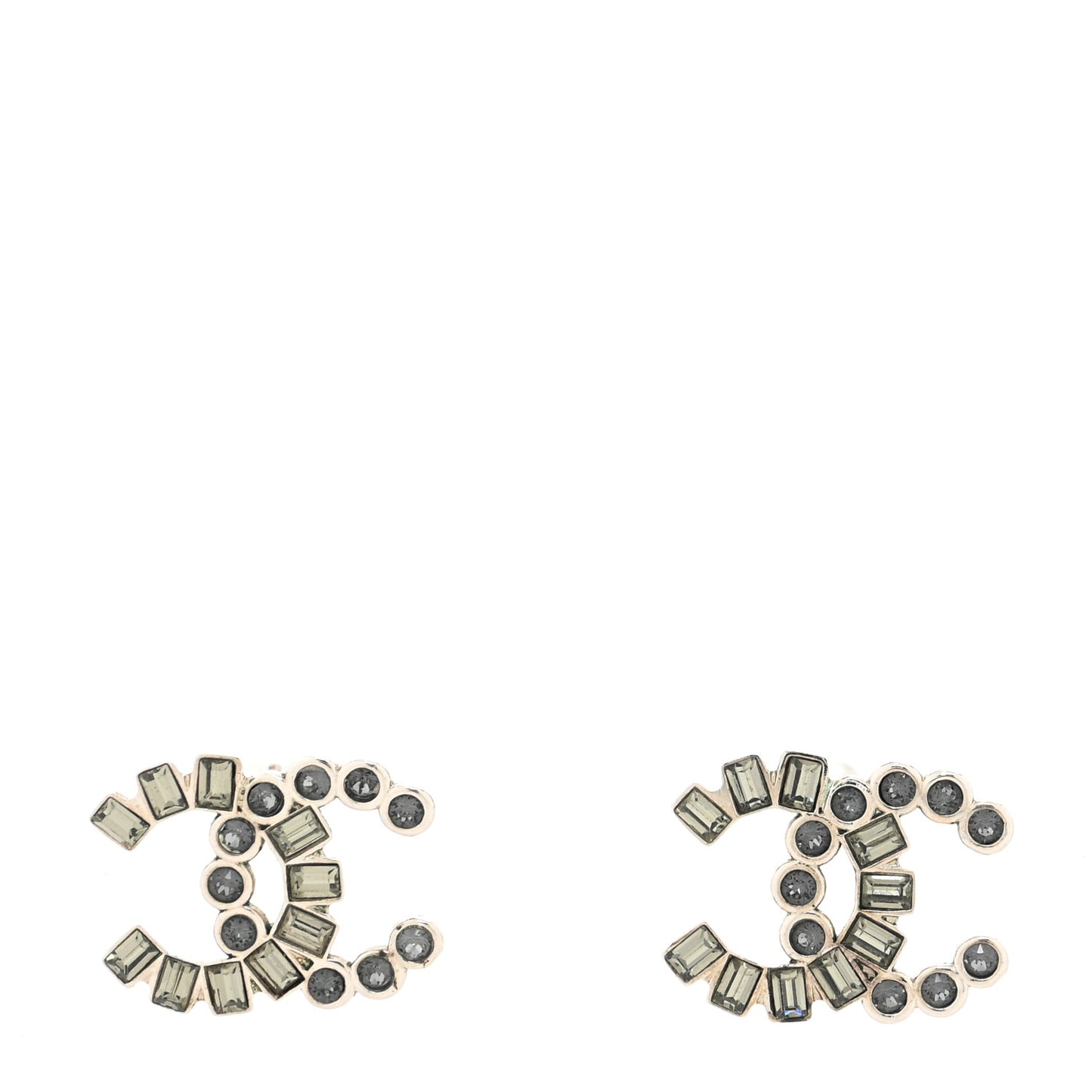 Baguette Crystal CC Earrings Grey Green