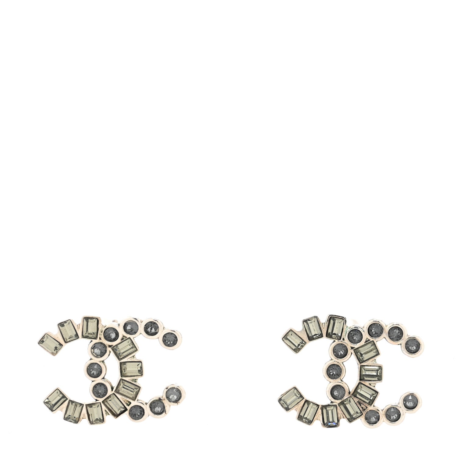Chanel Baguette Crystal CC Earrings Grey Green 1 of 4