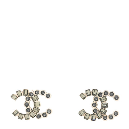 Chanel Baguette Crystal CC Earrings Grey Green 1 of 4