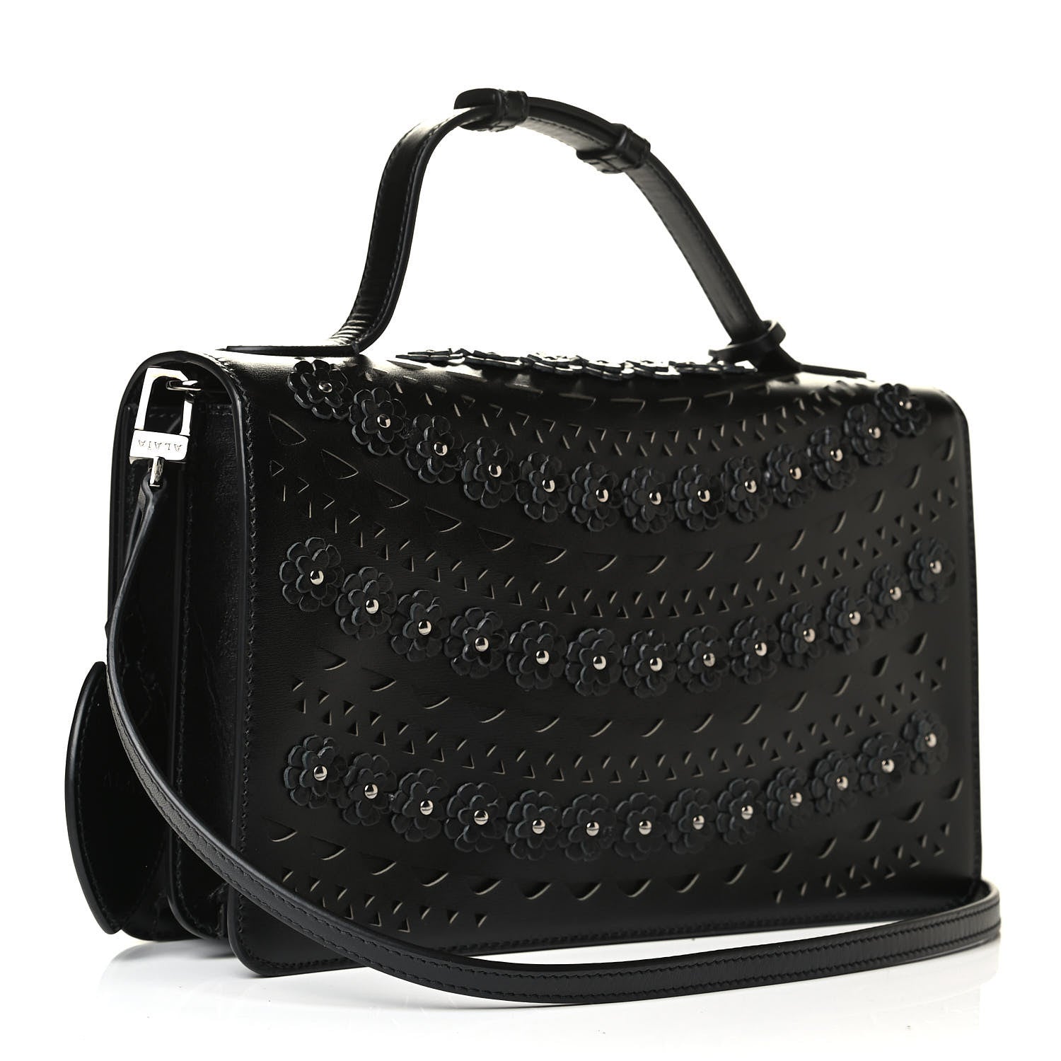 Alaia Calfskin Laser Cut Studded Medium Franca Crossbody Black 2 of 5