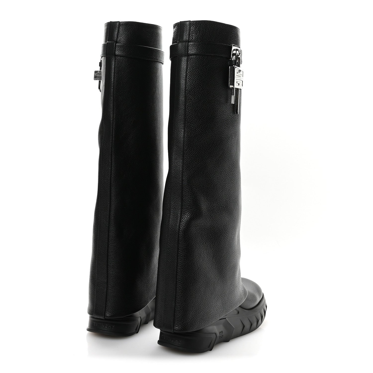 Givenchy Grained Calfskin Shark Lock Biker Knee Boots 39 Black 5 of 8