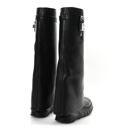 Givenchy Grained Calfskin Shark Lock Biker Knee Boots 39 Black 5 of 8