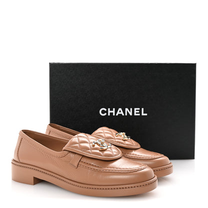 Chanel Crumpled Lambskin Quilted CC Turnlock Moccasins 39.5 Dark Beige 10 of 10