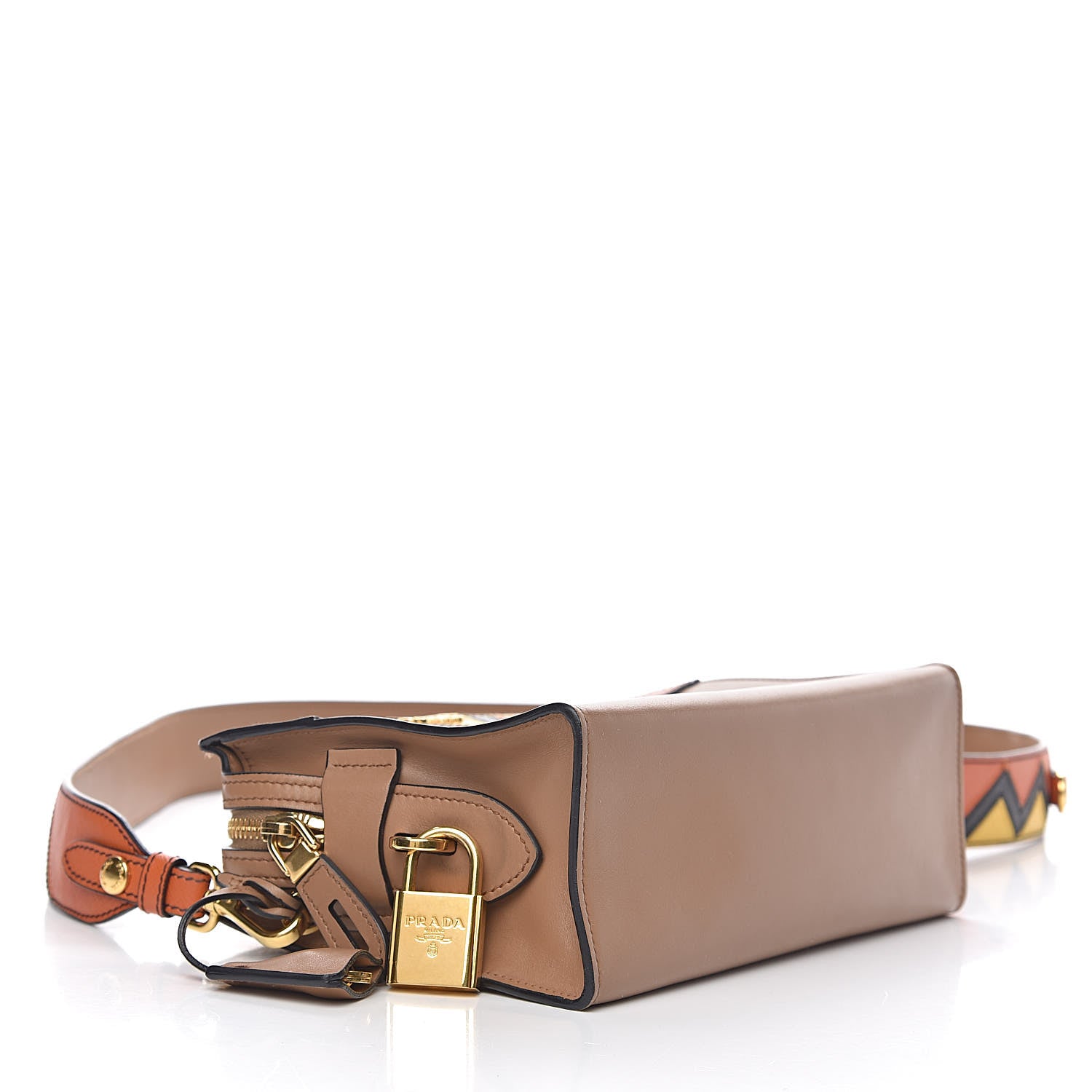 Prada City Calf Saffiano Greche Shoulder Bag Caramel Papaya 4 of 10