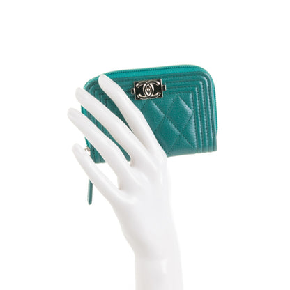Chanel Metallic Goatskin Boy Zip Around Coin Purse Wallet Turquoise 2 of 7