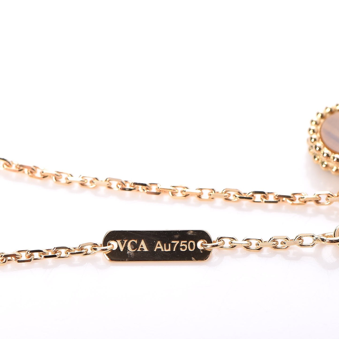 18K Yellow Gold Tiger Eye Vintage Alhambra Pendant Necklace