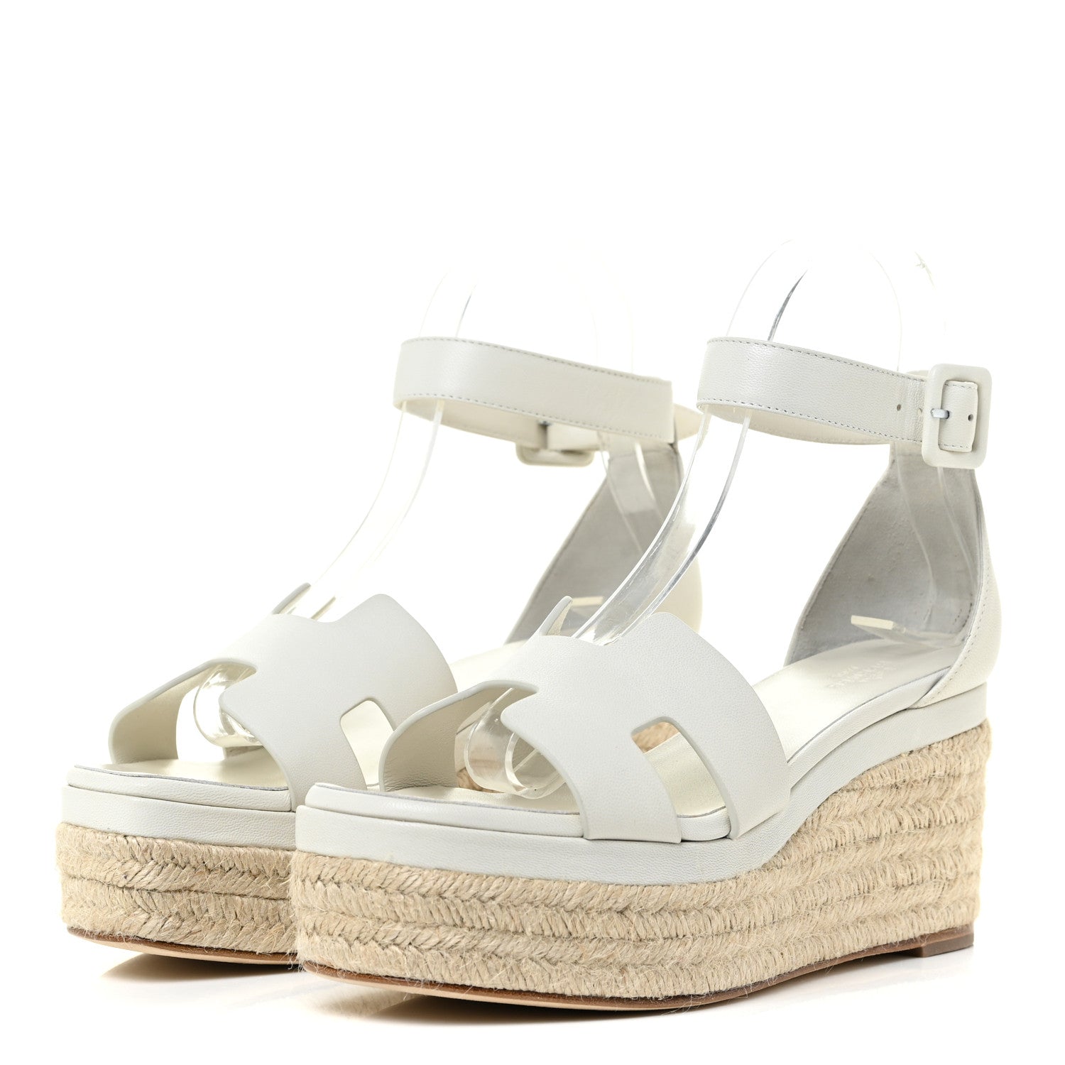 Hermes Goatskin Elda Espadrille Wedge Sandals 37 White 3 of 14