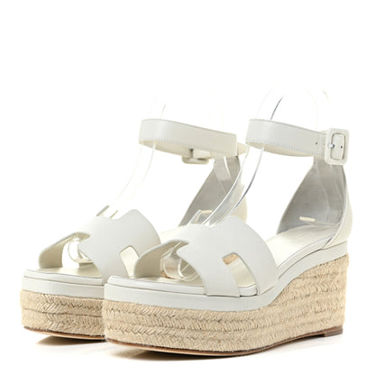 Hermes Goatskin Elda Espadrille Wedge Sandals 37 White 3 of 14
