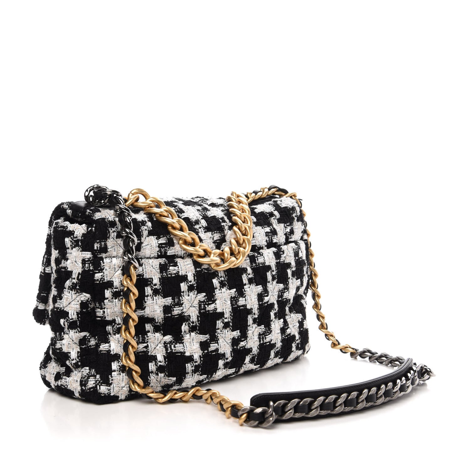 Tweed Quilted Large 19 Flap Black Ecru White