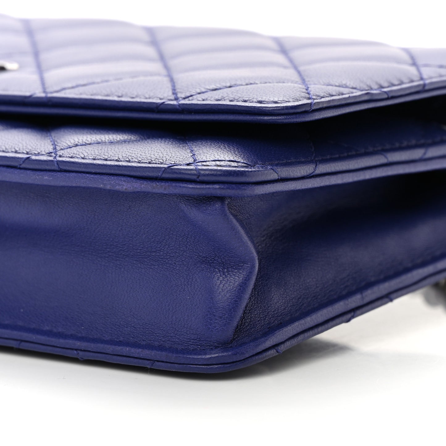 Lambskin Quilted Wallet On Chain WOC Blue