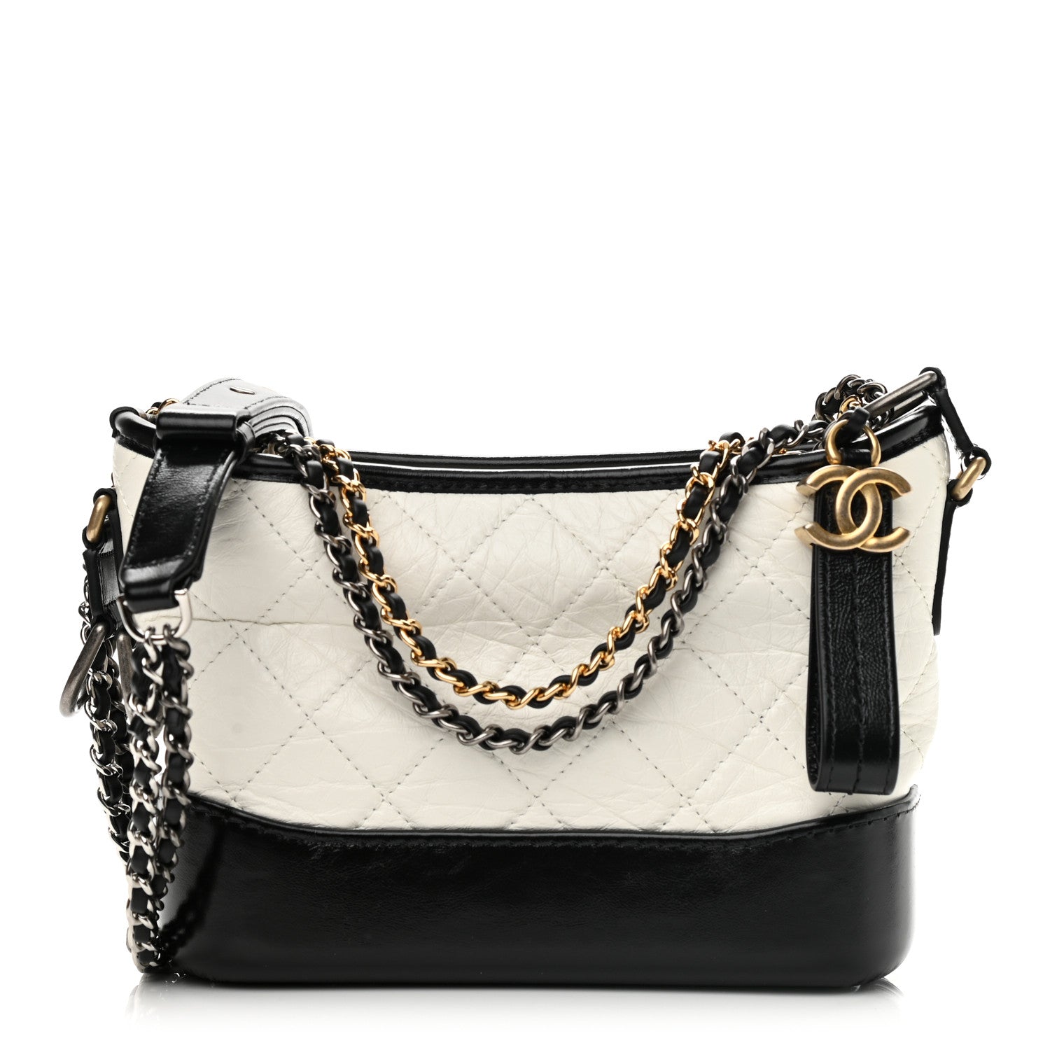 Chanel Aged Calfskin Quilted Small Gabrielle Hobo Black White 1 of 10