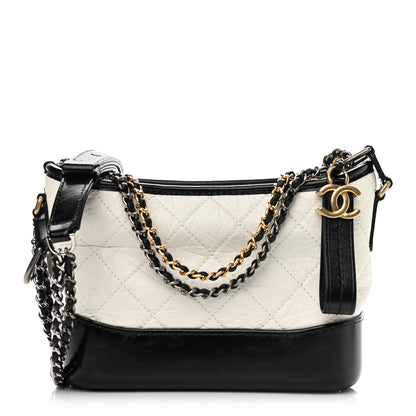 Chanel Aged Calfskin Quilted Small Gabrielle Hobo Black White 1 of 10