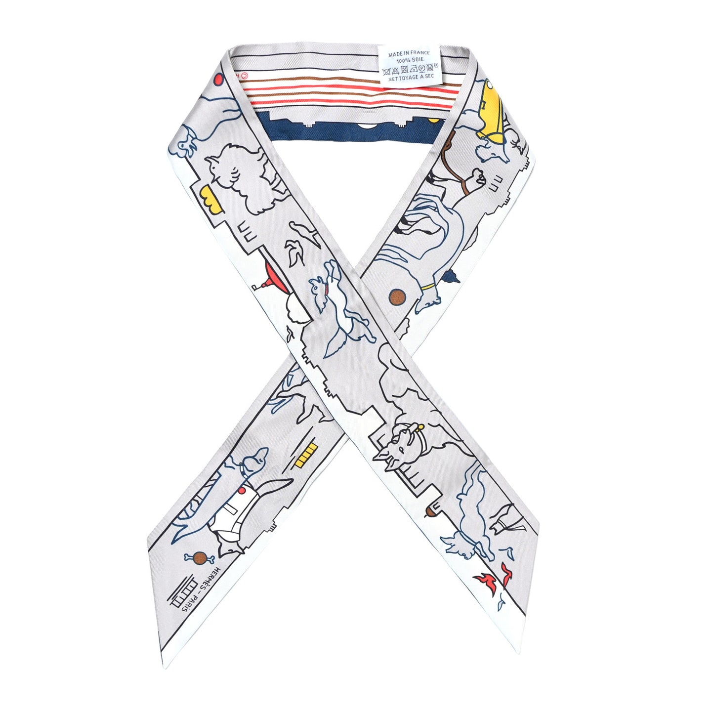 Silk Les Chiens Parisiens Twilly Gris Perle Bleu Jaune