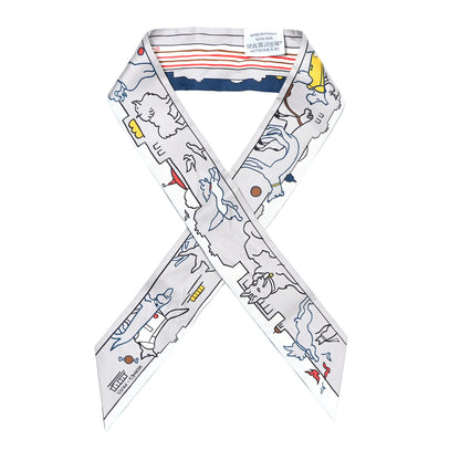 Hermes Silk Les Chiens Parisiens Twilly Gris Perle Bleu Jaune 1 of 9