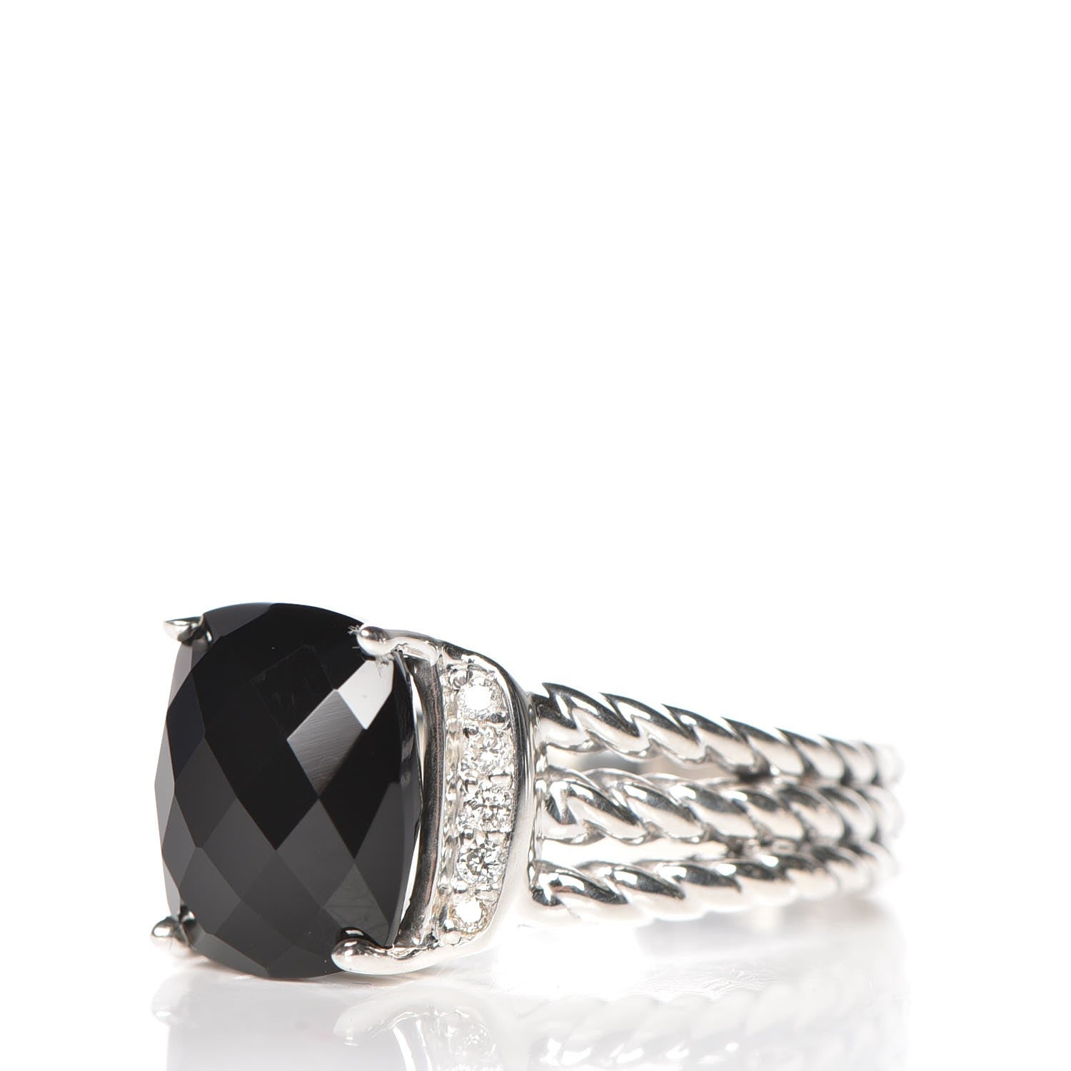 David Yurman Sterling Silver Diamond Black Onyx 10mm Petite Wheaton Ring 53 6.5 3 of 5