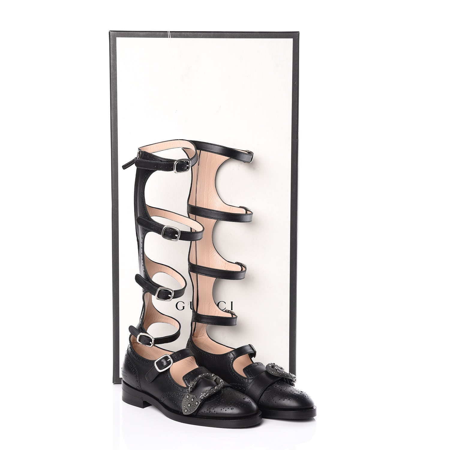 Gucci Calfskin Queercore Brogue Knee High Boots 37 Black 8 of 8